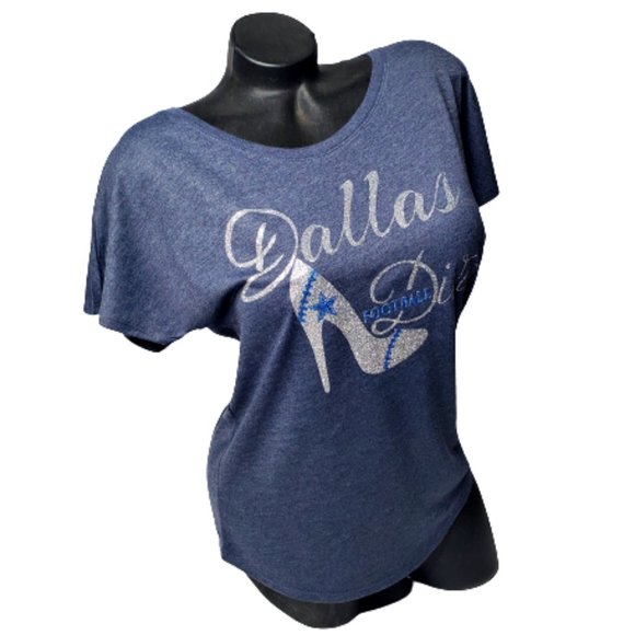 Dallas Football Diva Vintage Navy Triblend Dolman Tee with Shiny Lettering - Picture 3 of 4